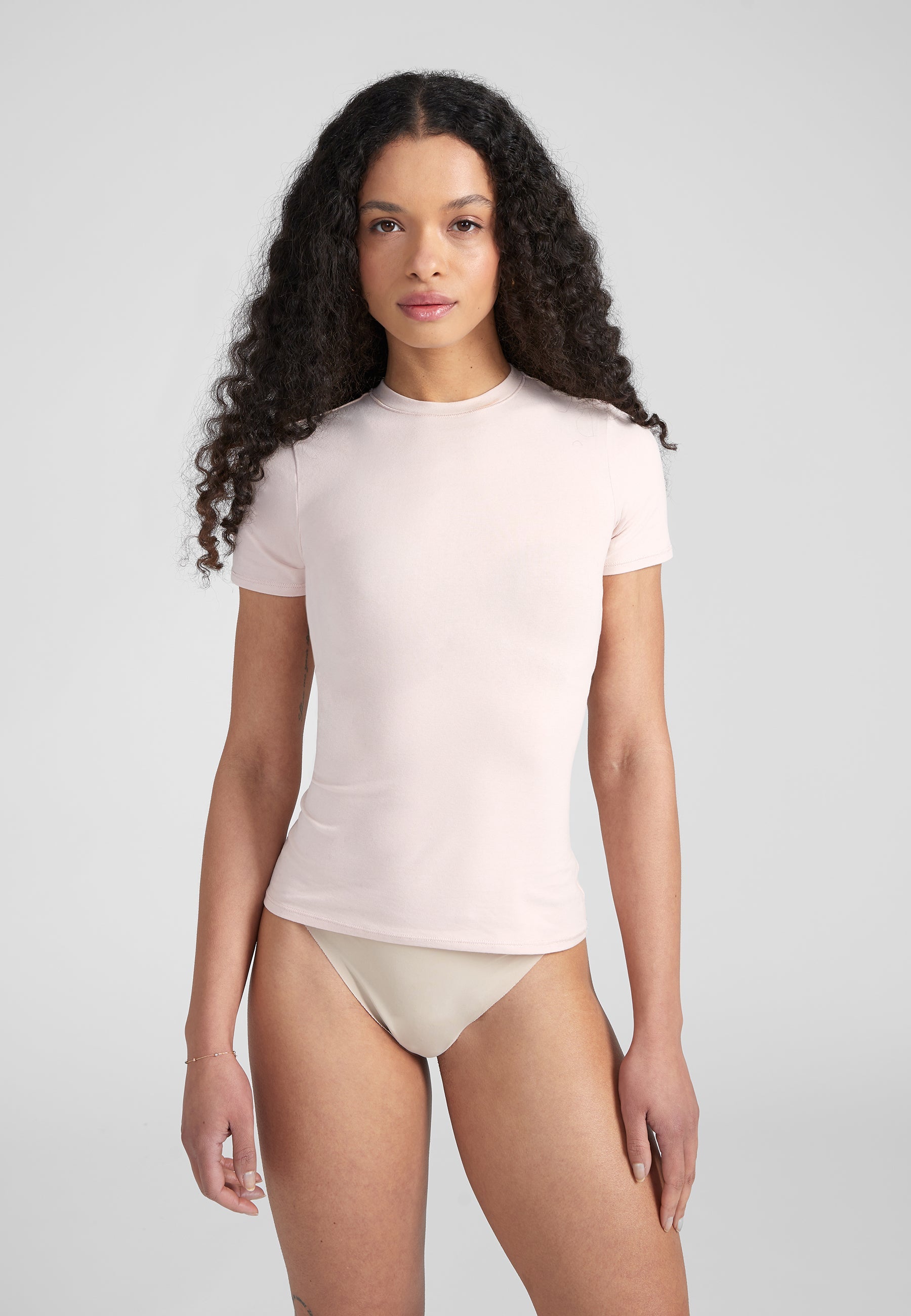 Woman wearing Fitted Shortsleeve T-Shirt - baby pink