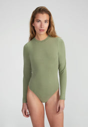 Woman wearing Fitted Longsleeve Bodysuit - olive