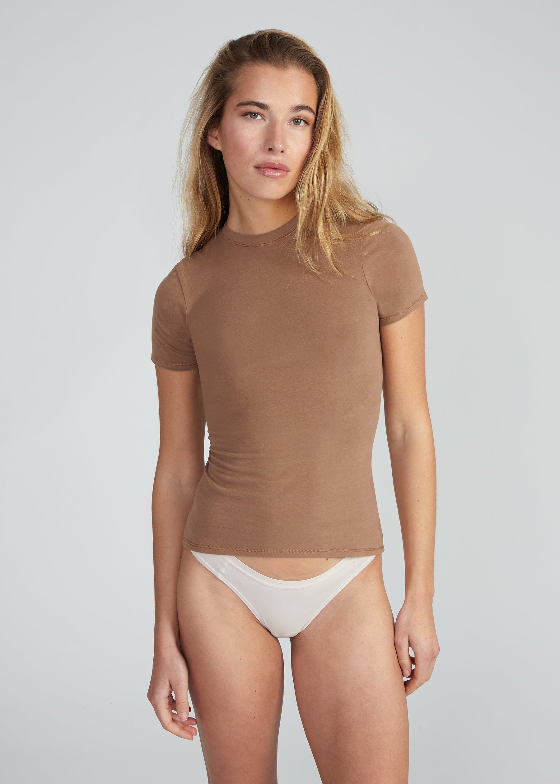 Woman wearing Fitted Shortsleeve T-Shirt - wood