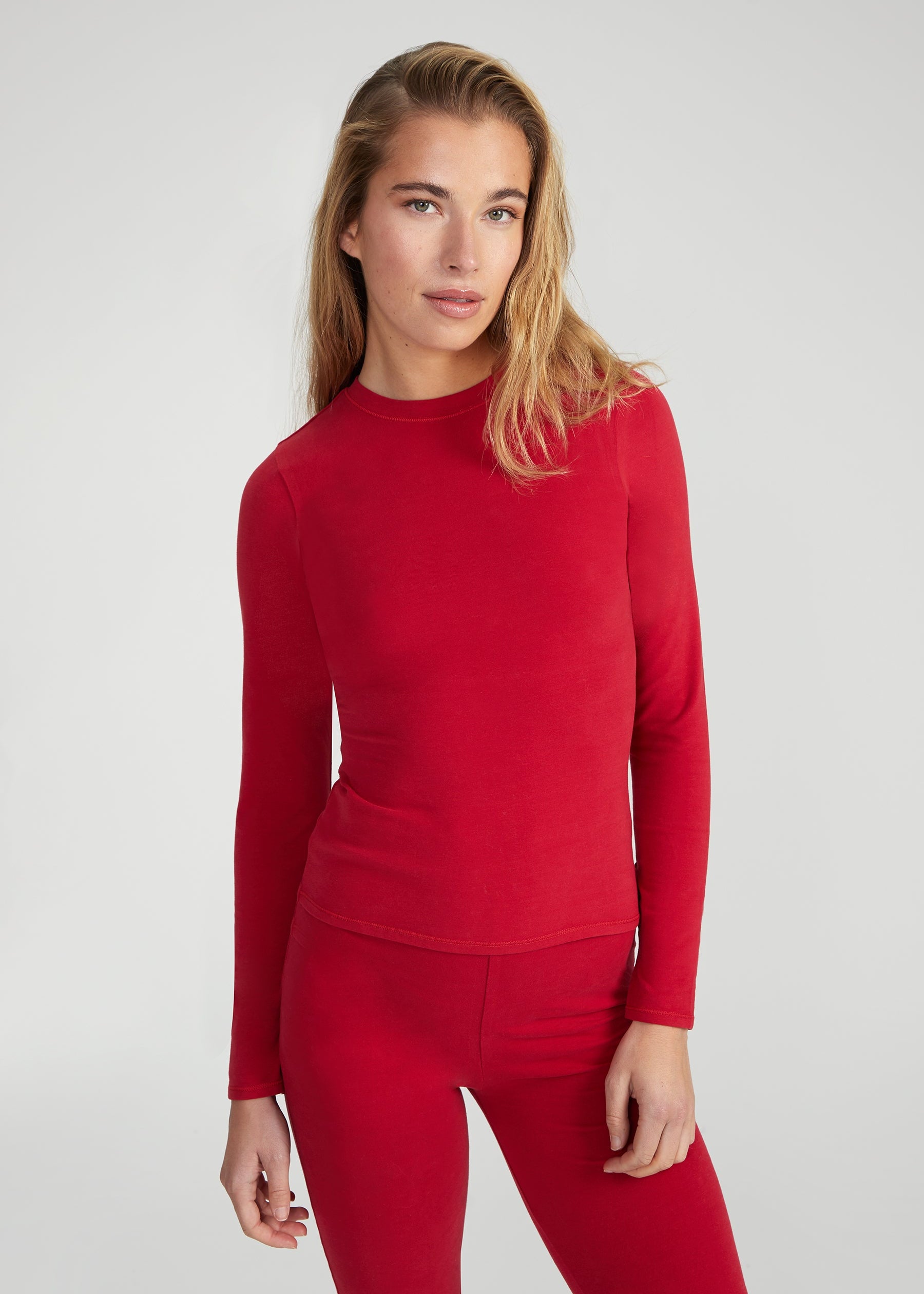 Woman wearing Longsleeve T-Shirt - wine