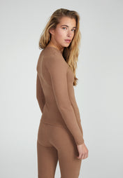 Woman wearing Longsleeve T-Shirt - wood
