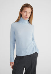 Regular Rollkragenpullover- pastel blue melange
