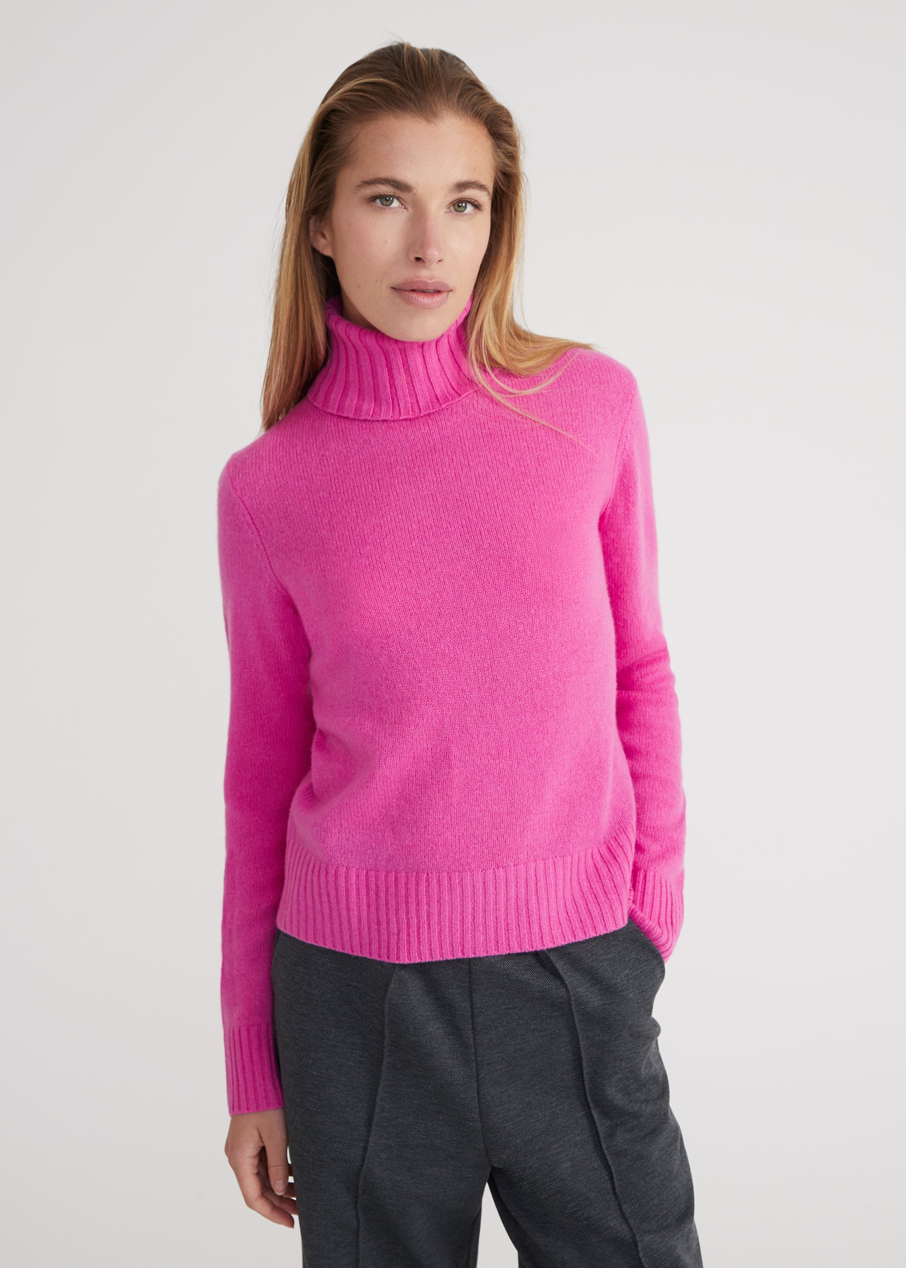 Regular Rollkragenpullover- fuchsia