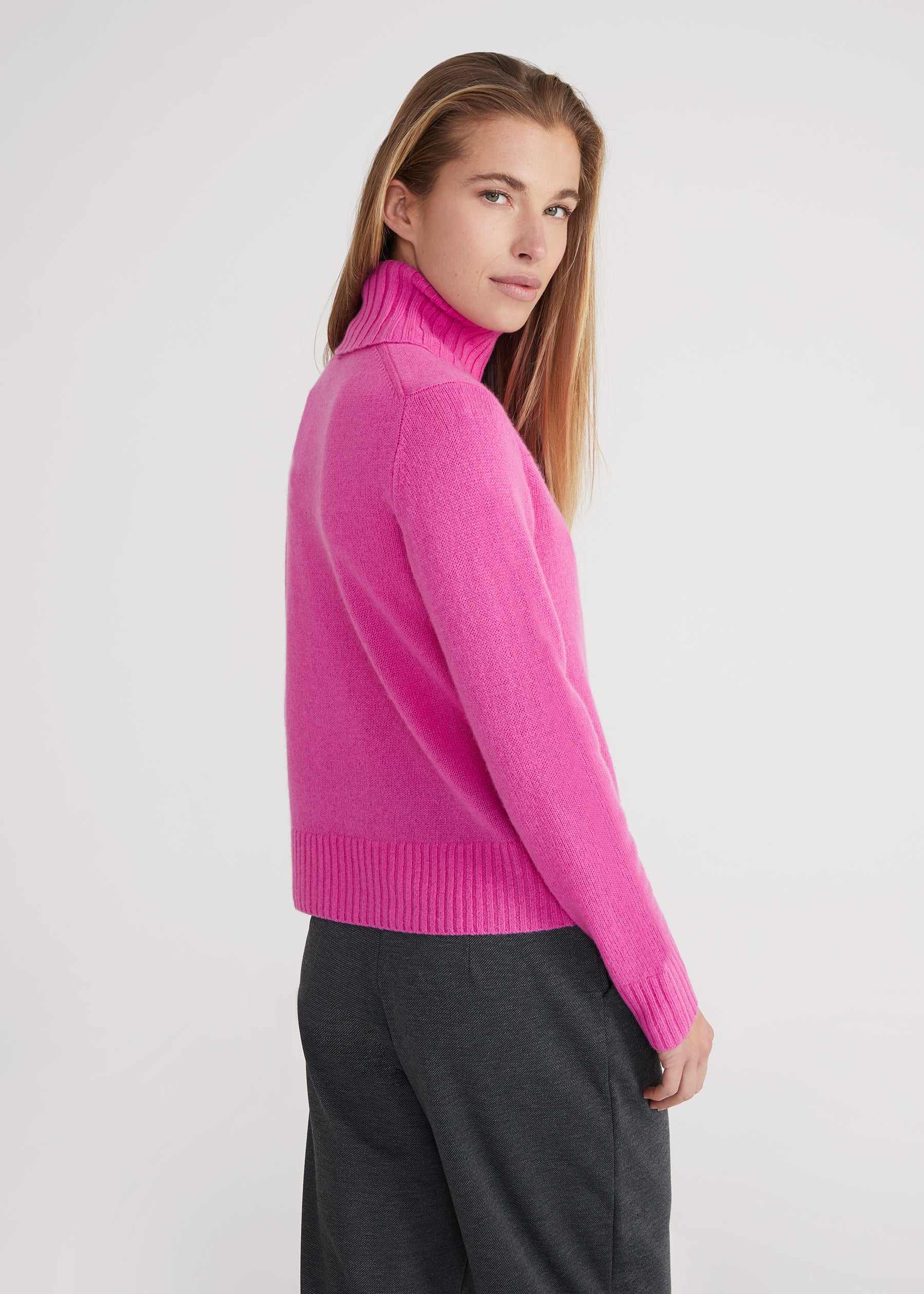 Regular Rollkragenpullover- fuchsia