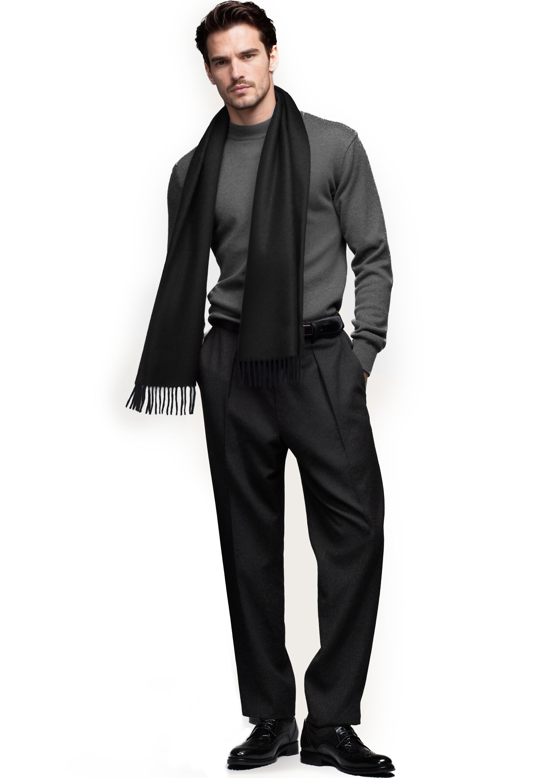 Unisex 100% Kaschmir Schal mit Fransen - black