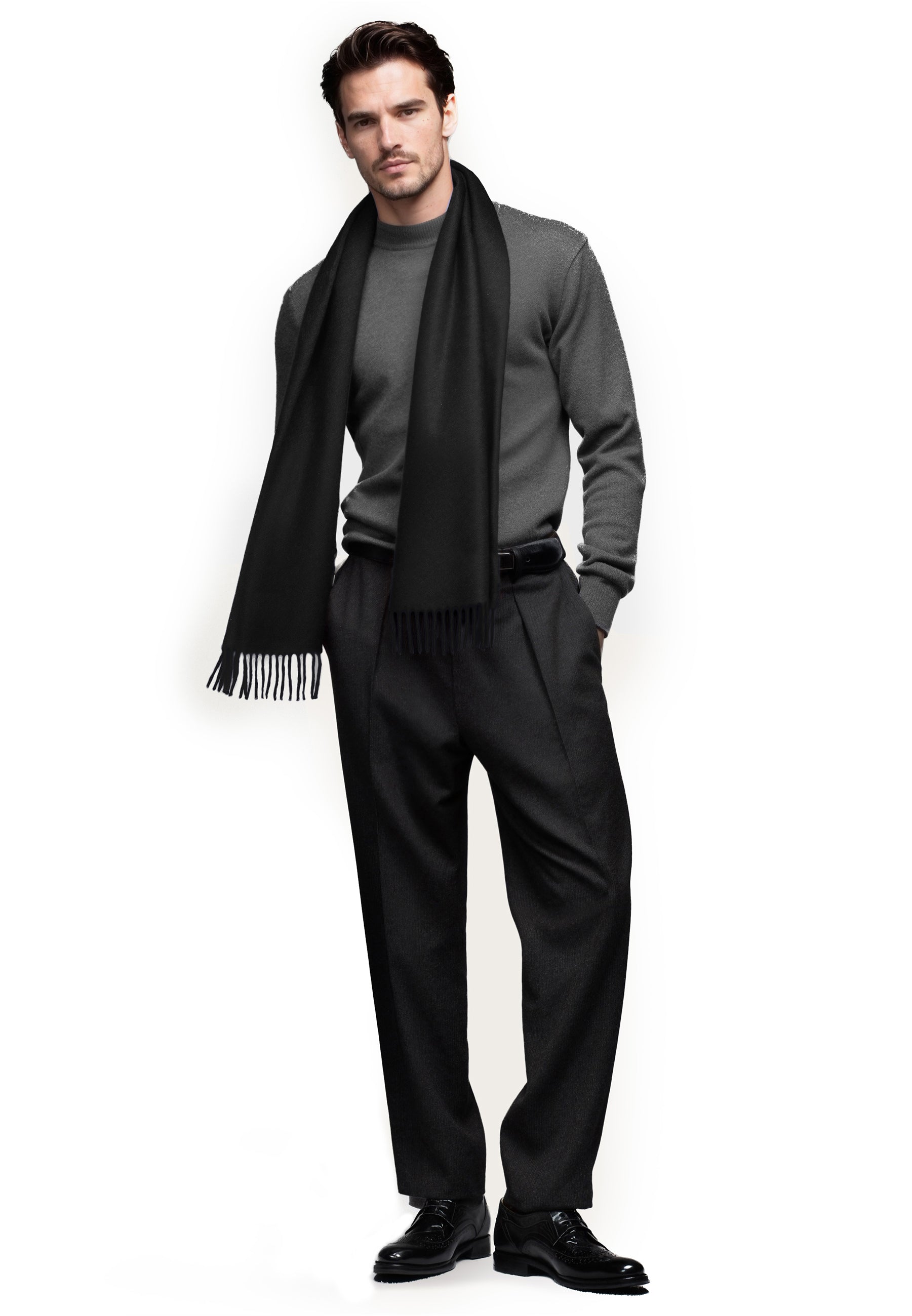 Unisex 100% Kaschmir Schal mit Fransen - black