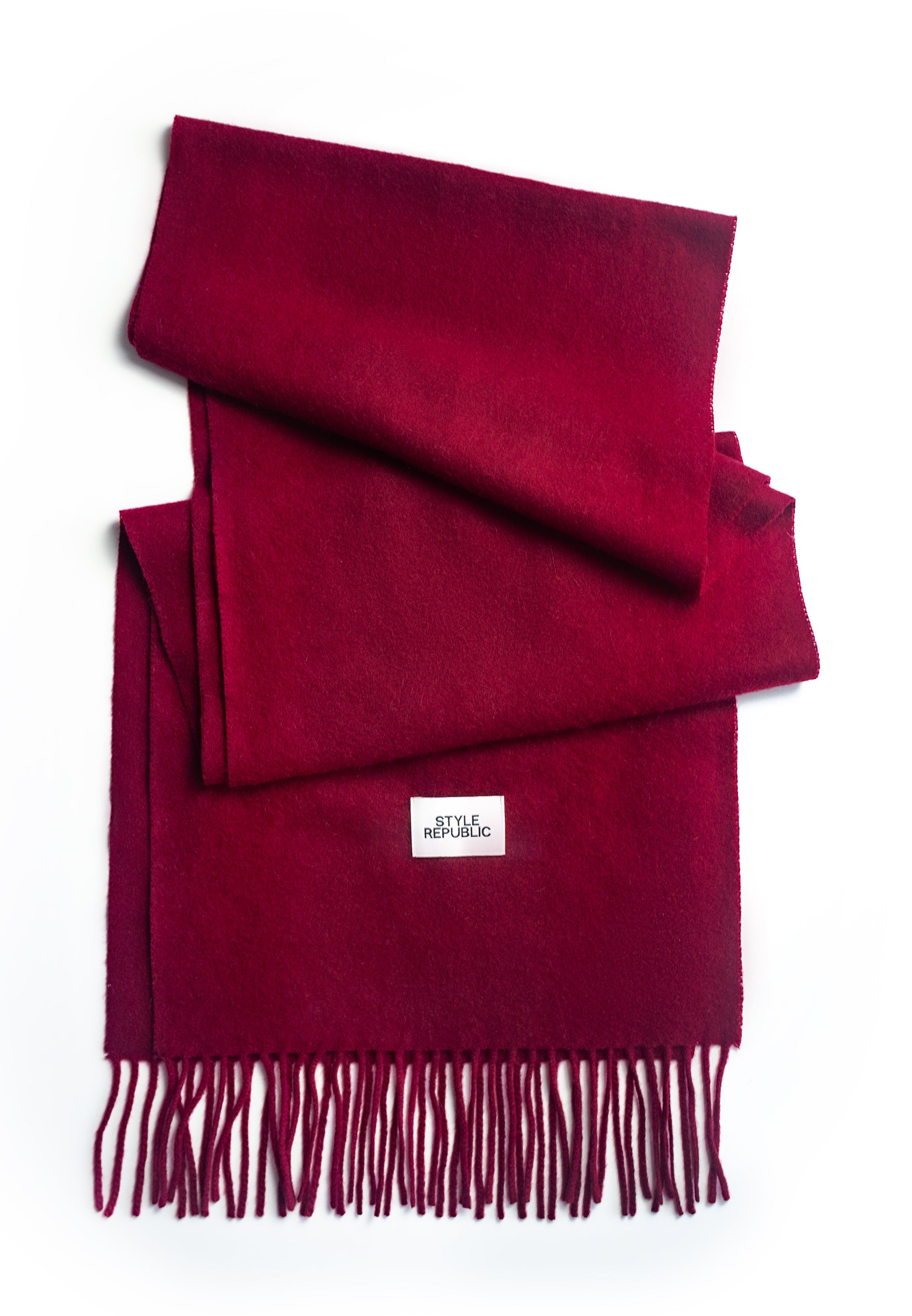 Unisex 100% Kaschmir Schal mit Fransen - bordeaux