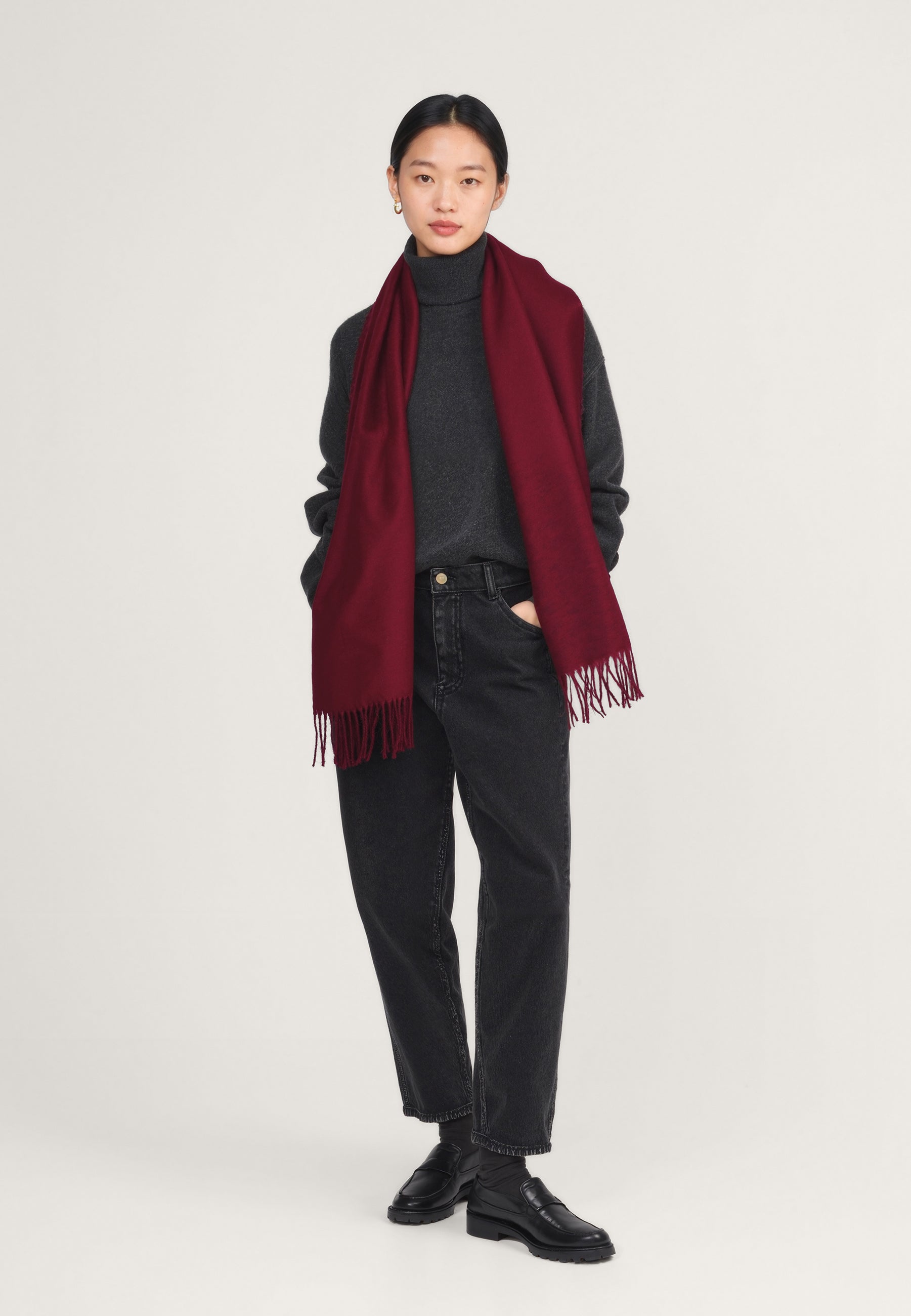 Unisex 100% Kaschmir Schal mit Fransen - bordeaux