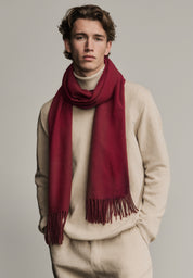 Unisex 100% Kaschmir Schal mit Fransen - bordeaux