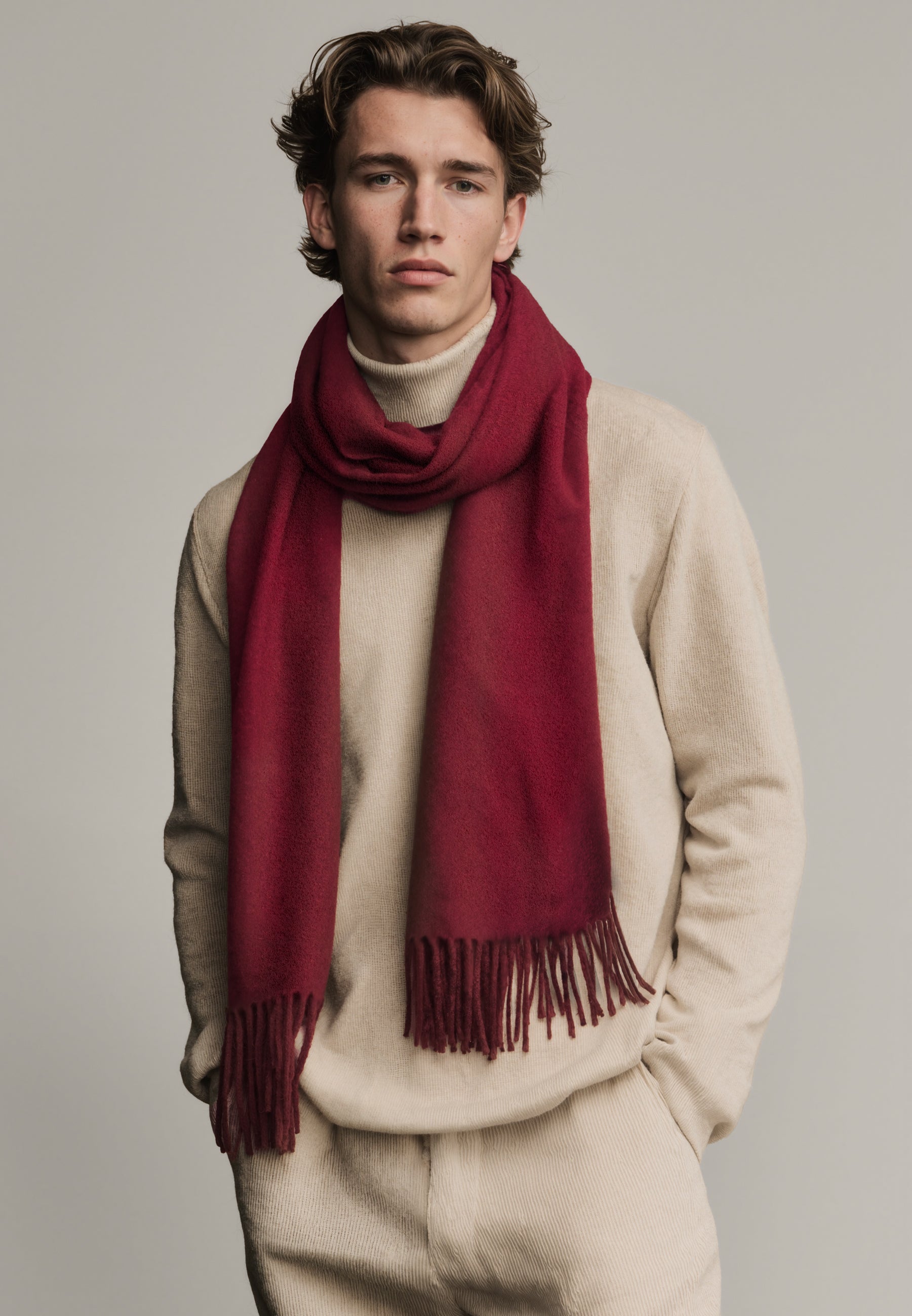 Unisex 100% Kaschmir Schal mit Fransen - bordeaux