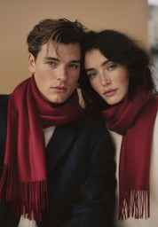 Unisex 100% Kaschmir Schal mit Fransen - bordeaux