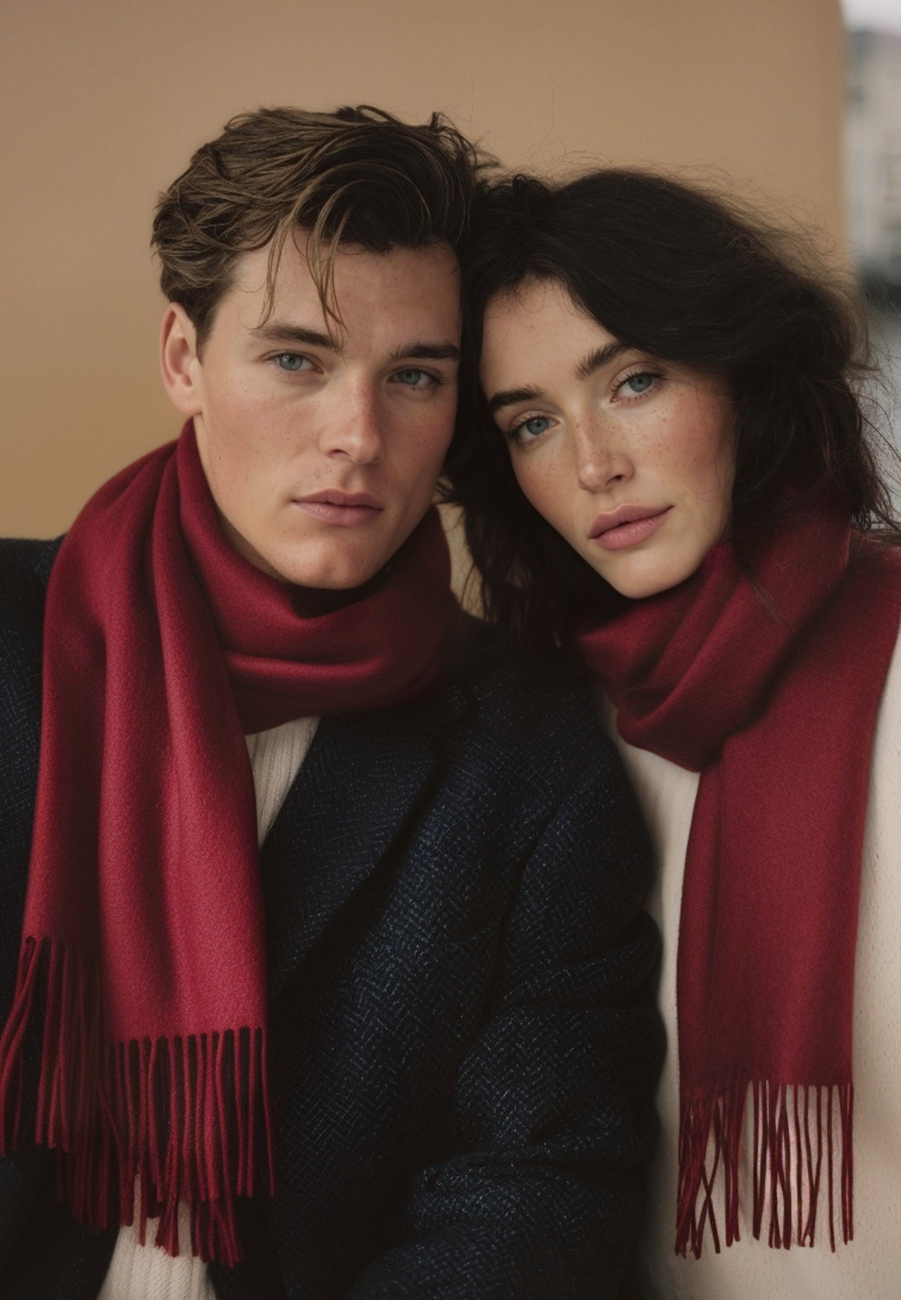 Unisex 100% Kaschmir Schal mit Fransen - bordeaux