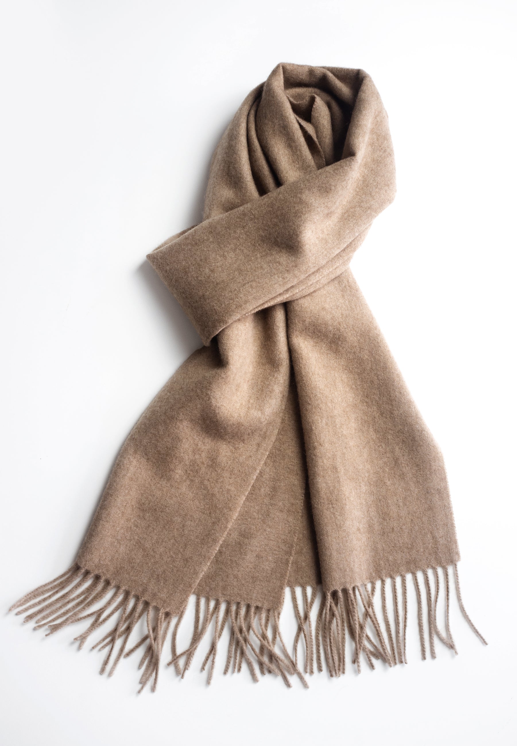 Unisex 100% Kaschmir Schal mit Fransen - camel melang