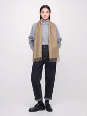 Unisex 100% Kaschmir Schal mit Fransen - camel melange