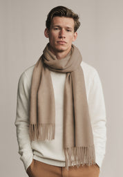 Unisex 100% Kaschmir Schal mit Fransen - camel melang
