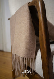 Unisex 100% Kaschmir Schal mit Fransen - camel melang