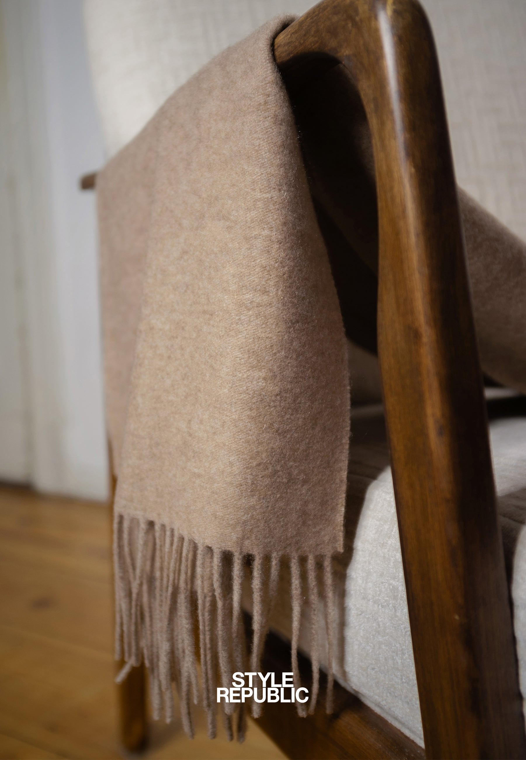 Unisex 100% Kaschmir Schal mit Fransen - camel melang