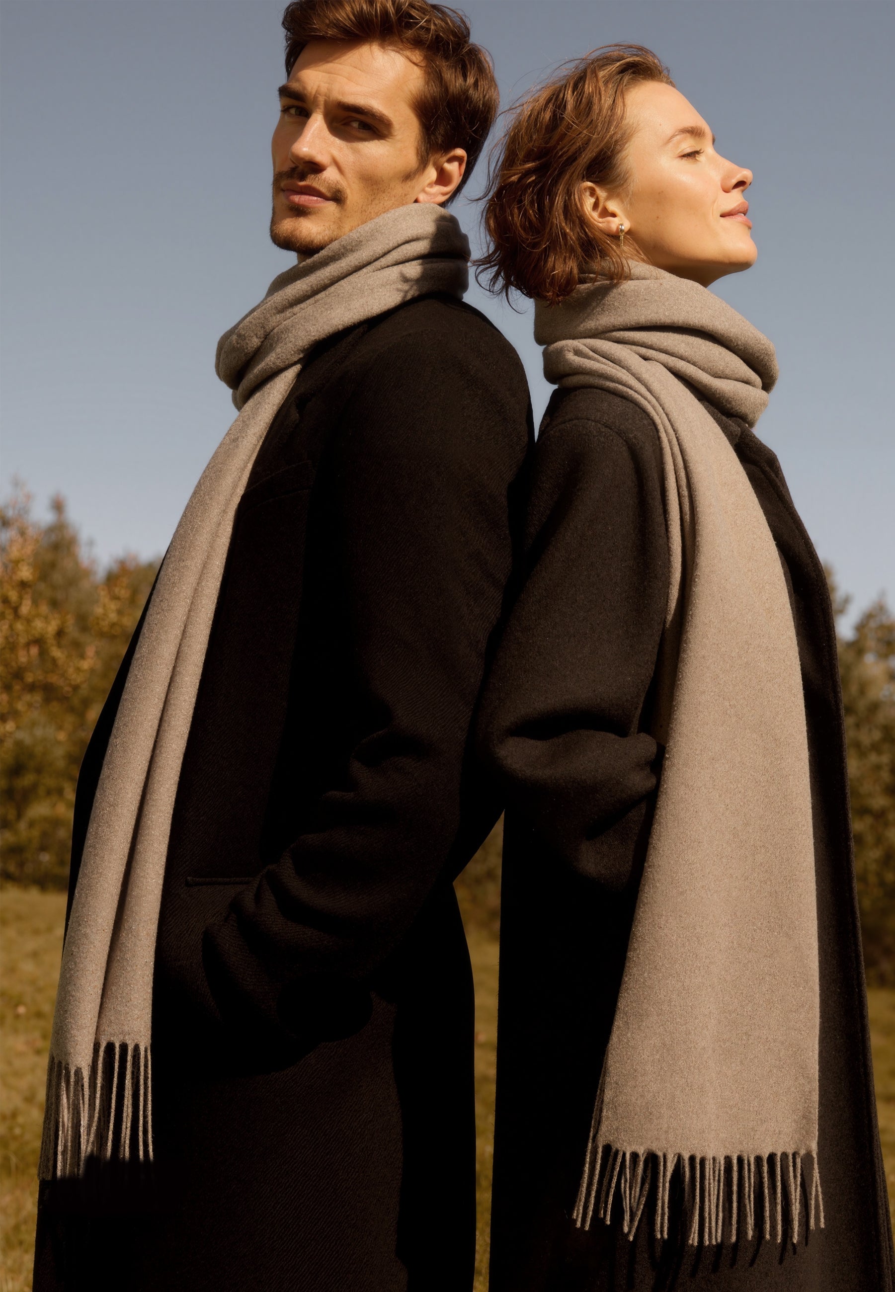 Unisex 100% Kaschmir Schal mit Fransen - camel melang
