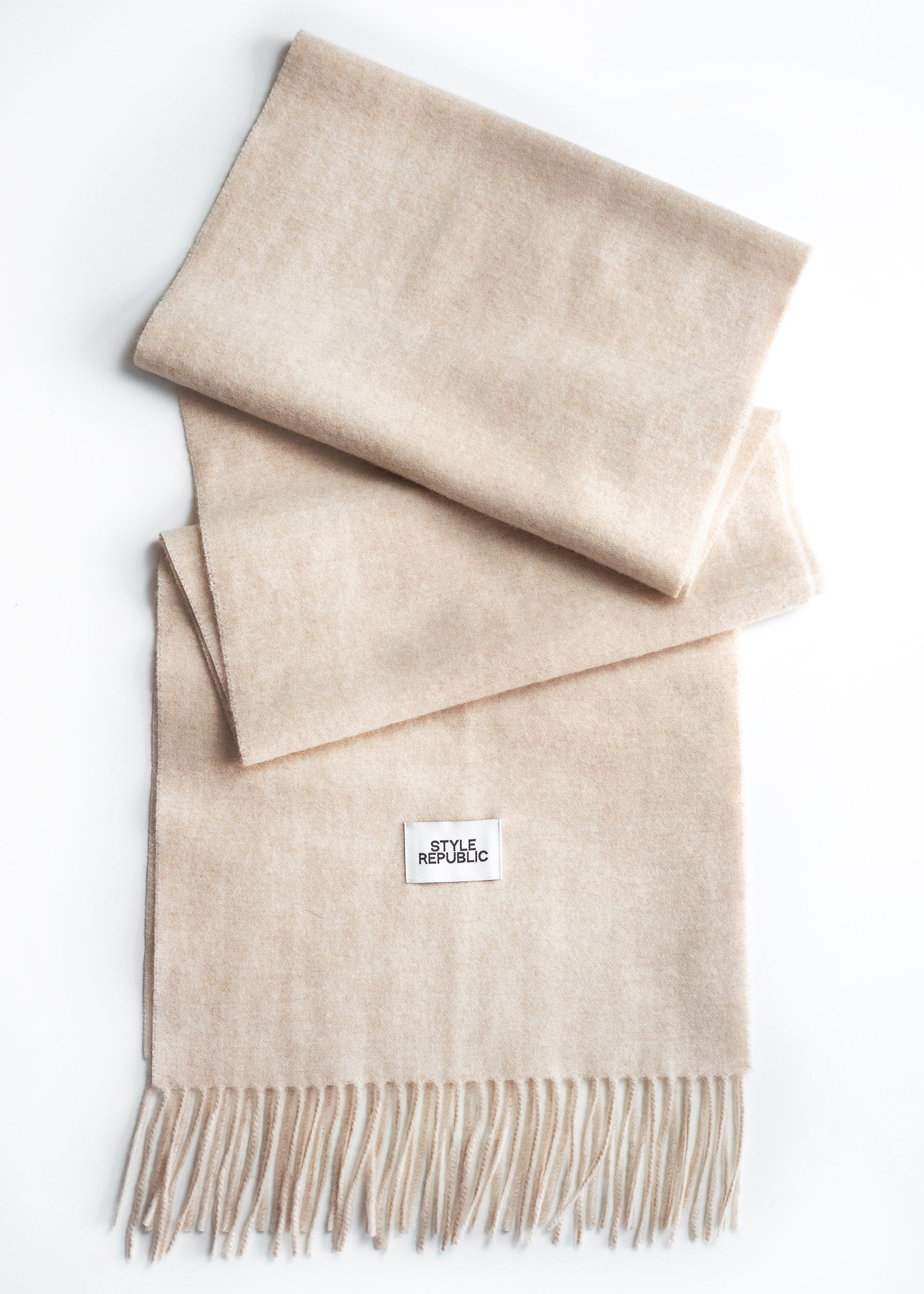 Unisex 100% Kaschmir Schal mit Fransen - cream