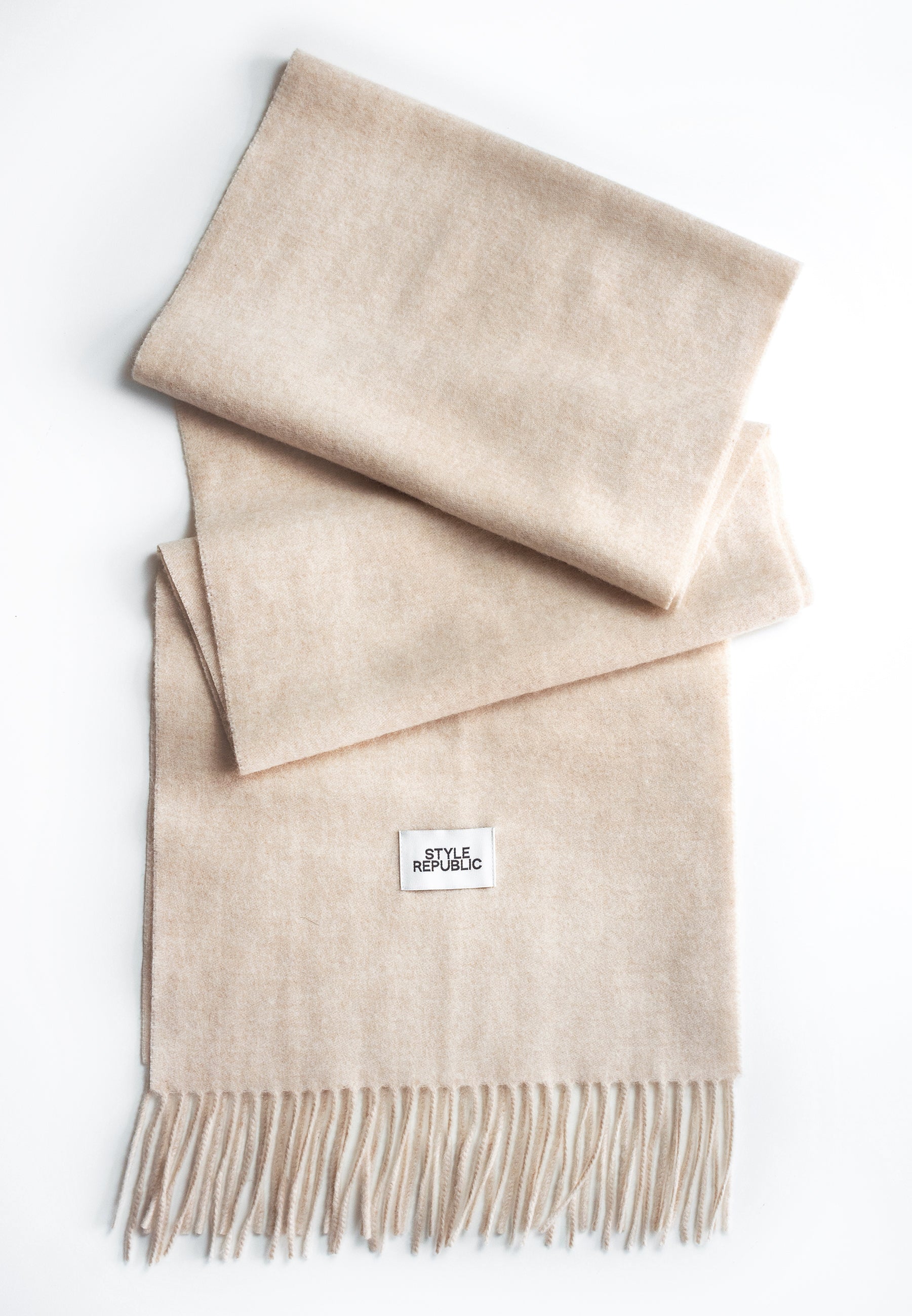 Unisex 100% Kaschmir Schal mit Fransen - cream