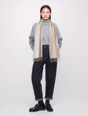 Unisex 100% Kaschmir Schal mit Fransen - cream
