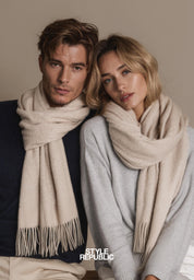 Unisex 100% Kaschmir Schal mit Fransen - cream