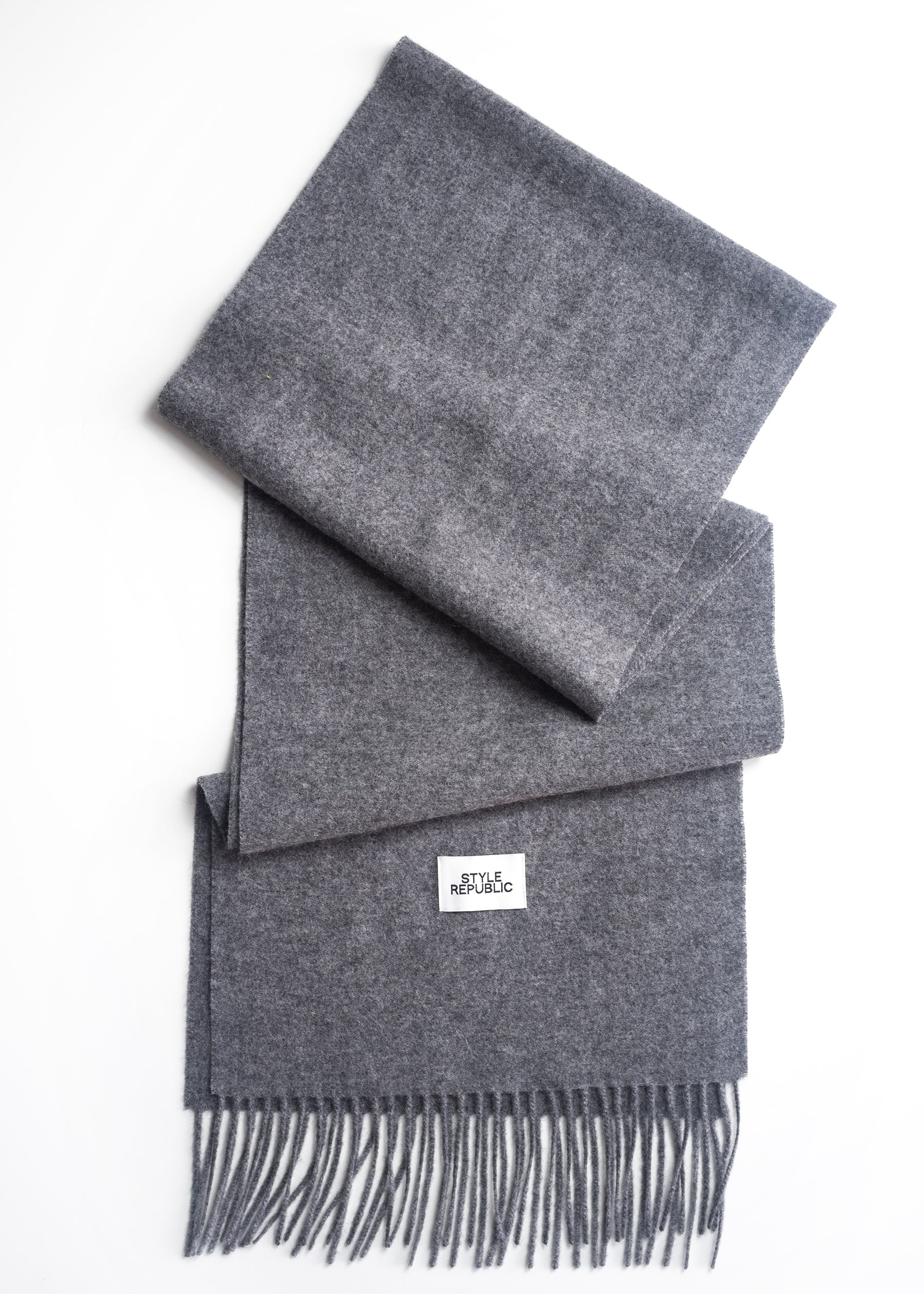 Unisex 100% Kaschmir Schal mit Fransen - dark grey melange