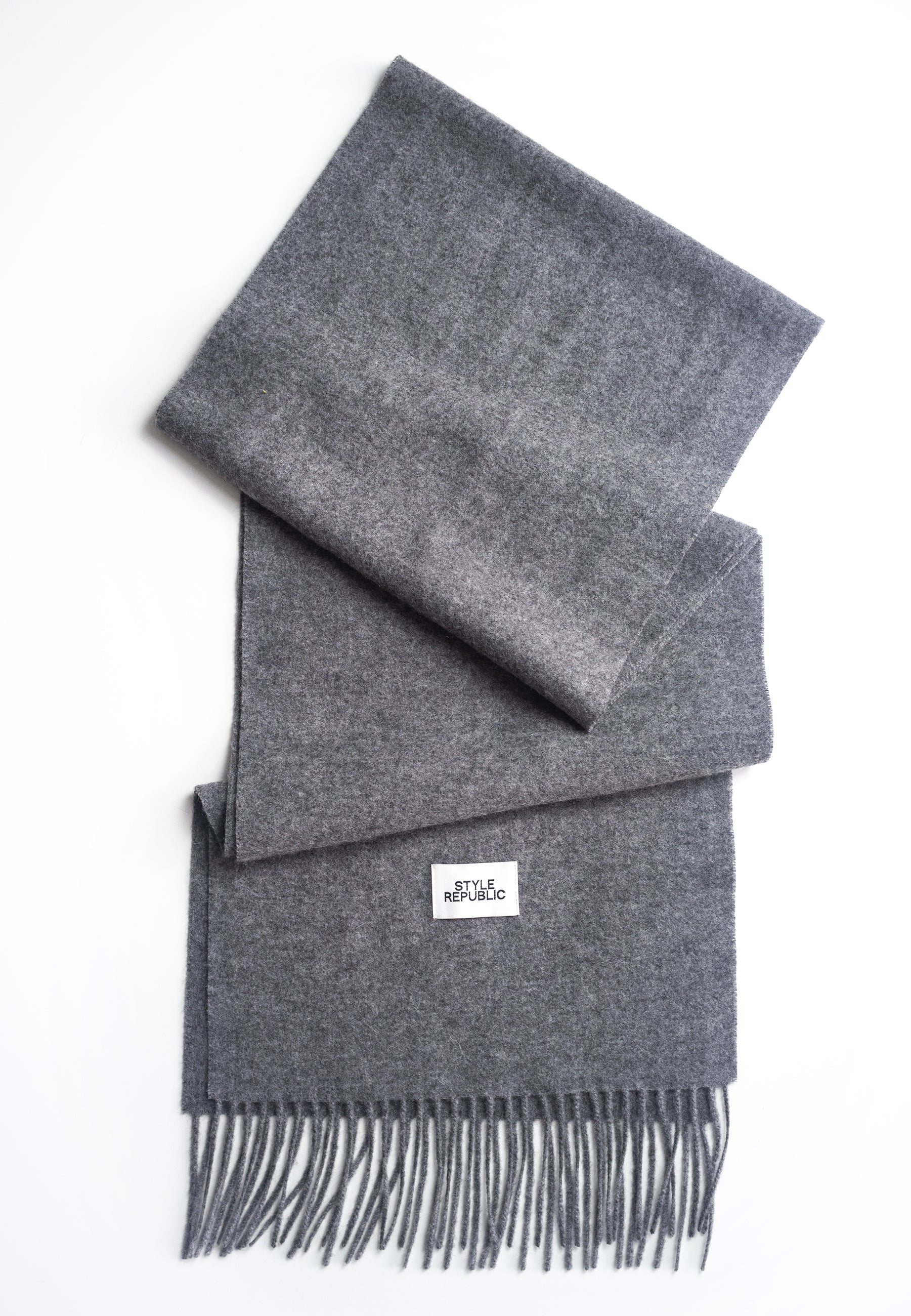 Unisex 100% Kaschmir Schal mit Fransen - dark grey melange