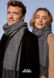 Unisex 100% Kaschmir Schal mit Fransen - dark grey melange