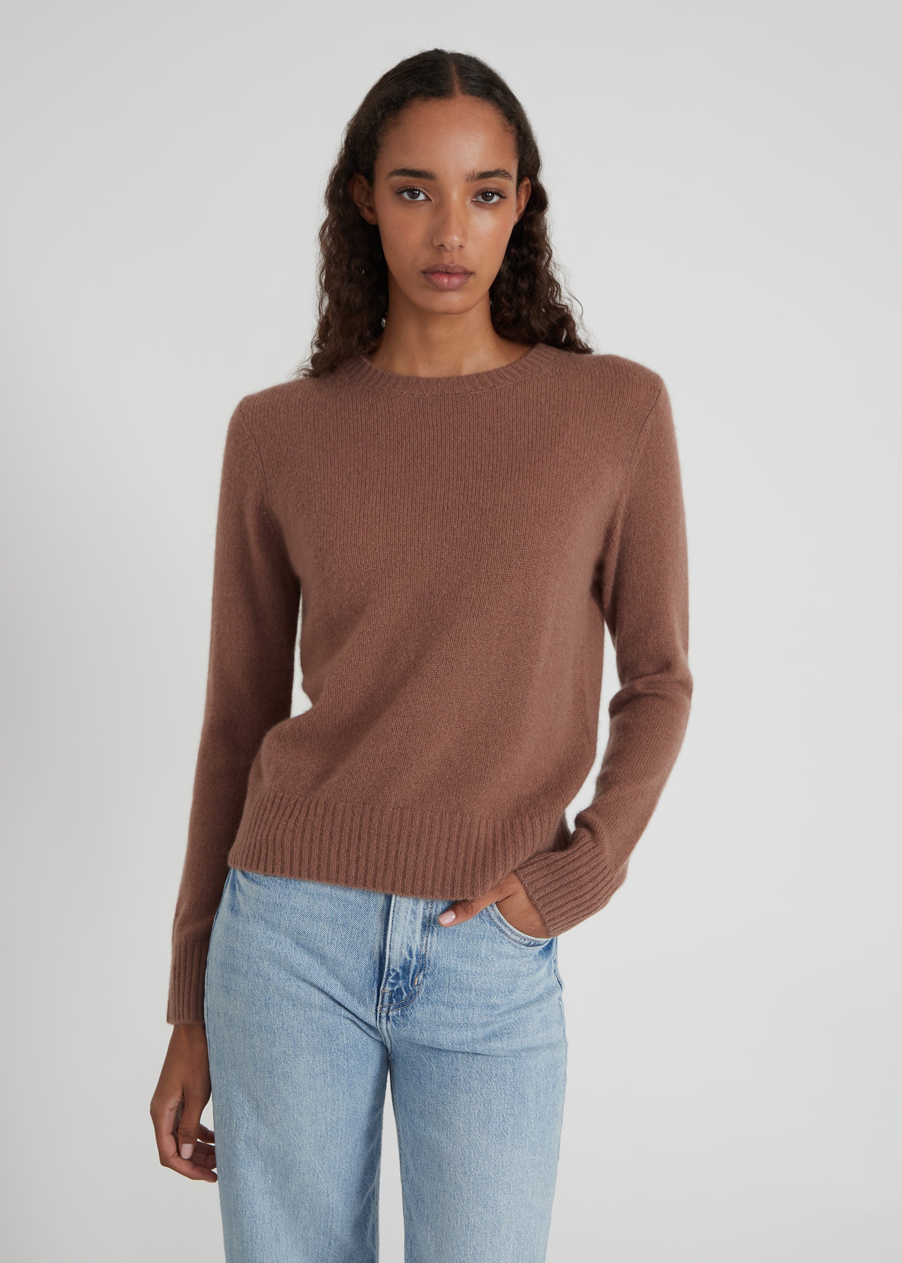 Rundhalspullover - mocha