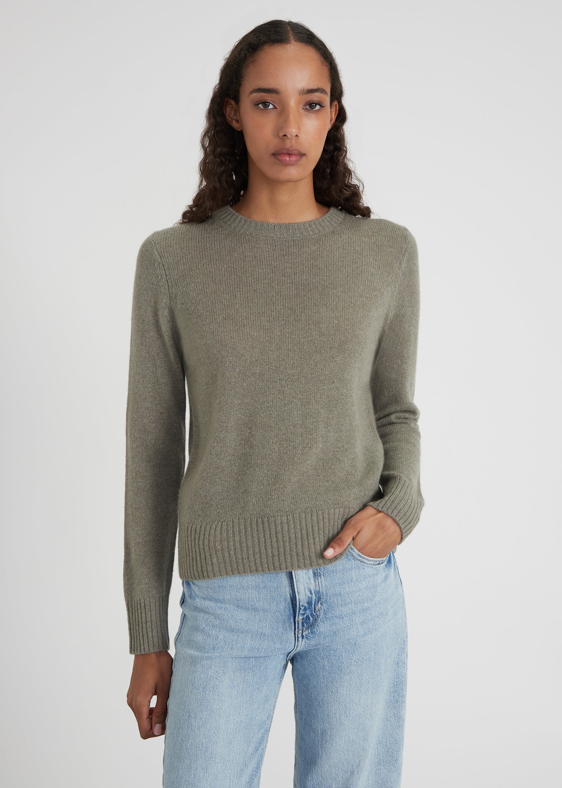 Rundhalspullover - olive melange