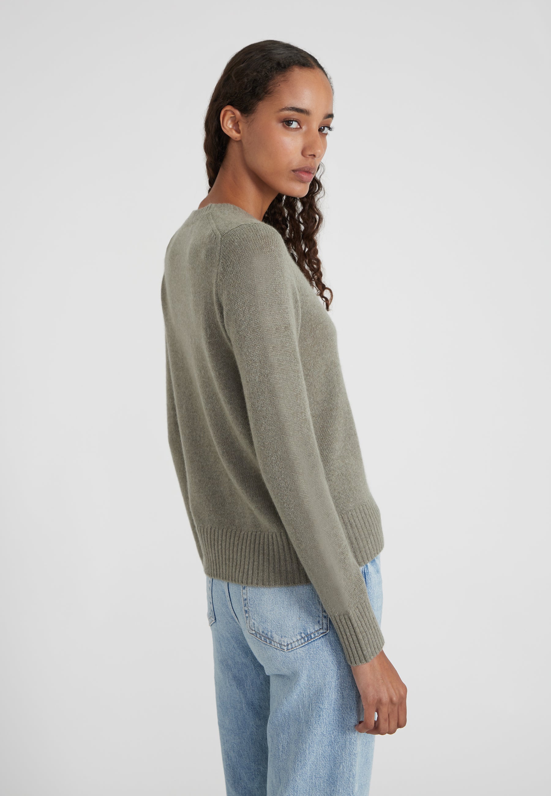 Rundhalspullover - olive melange