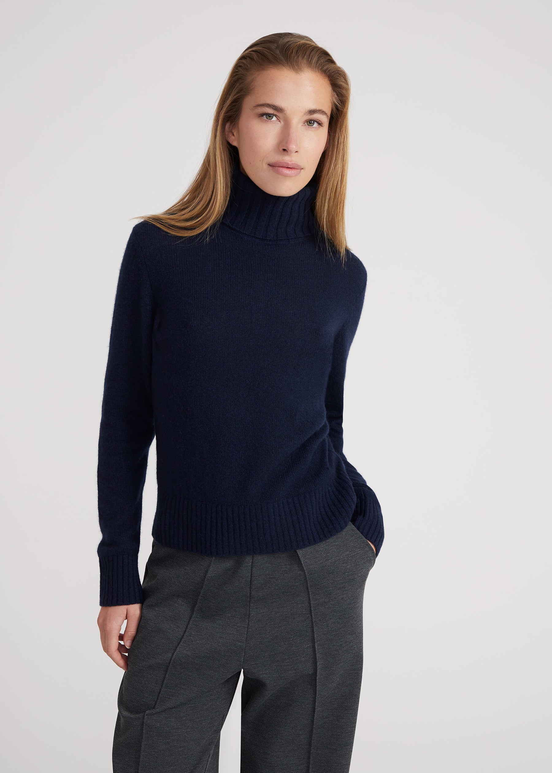 Regular Rollkragenpullover- navy