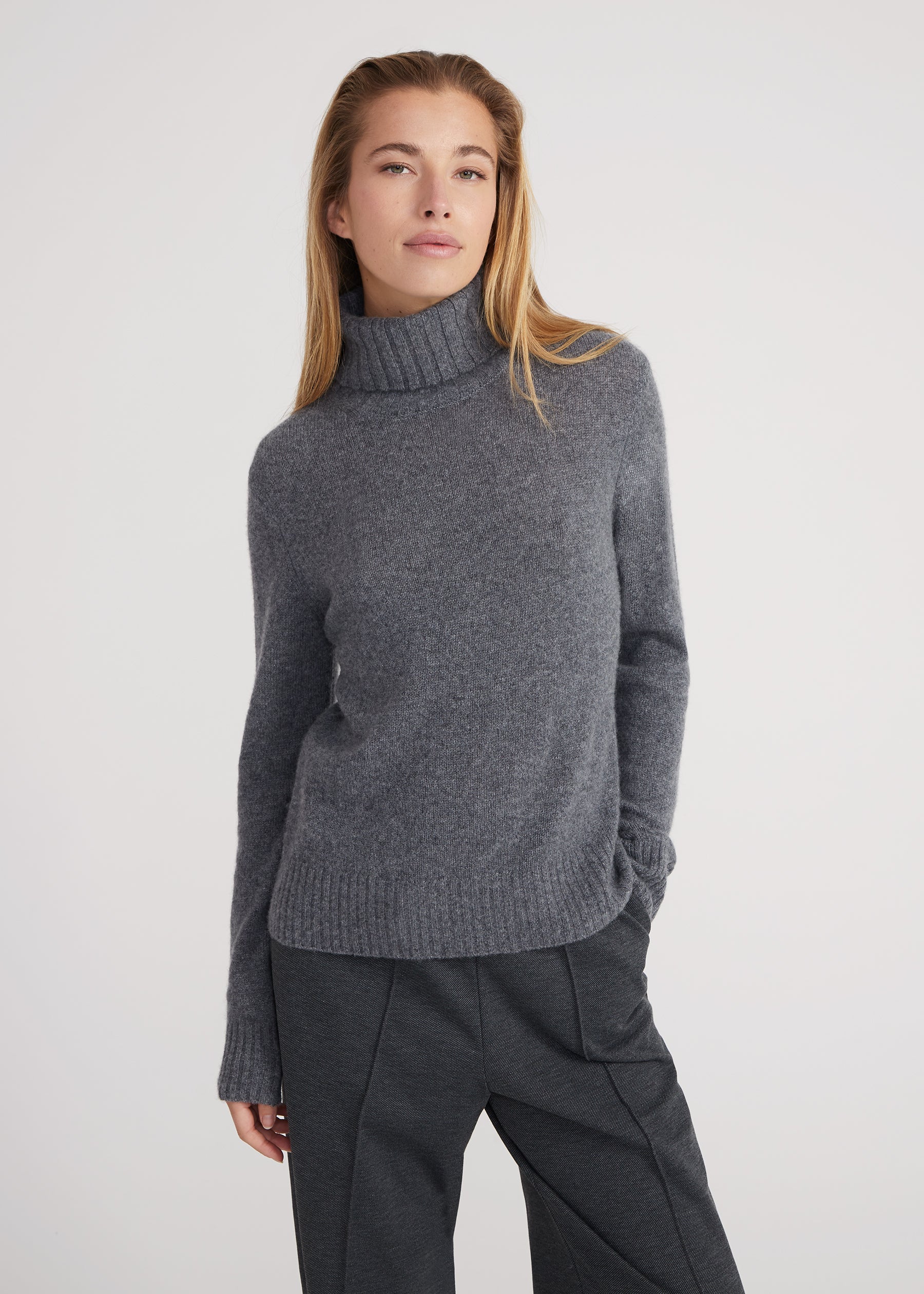 Regular Rollkragenpullover- grey melange