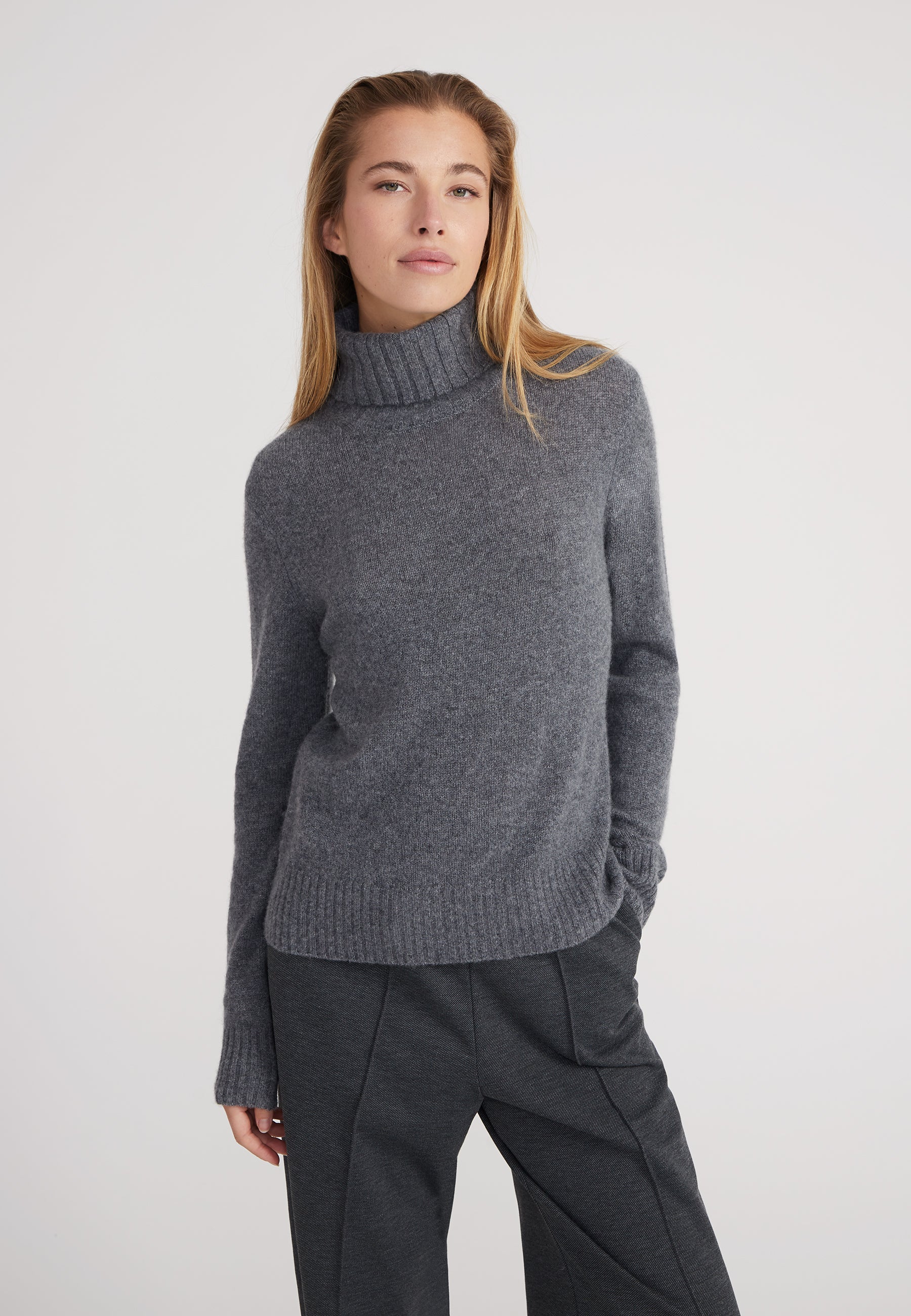 Regular Rollkragenpullover- grey melange