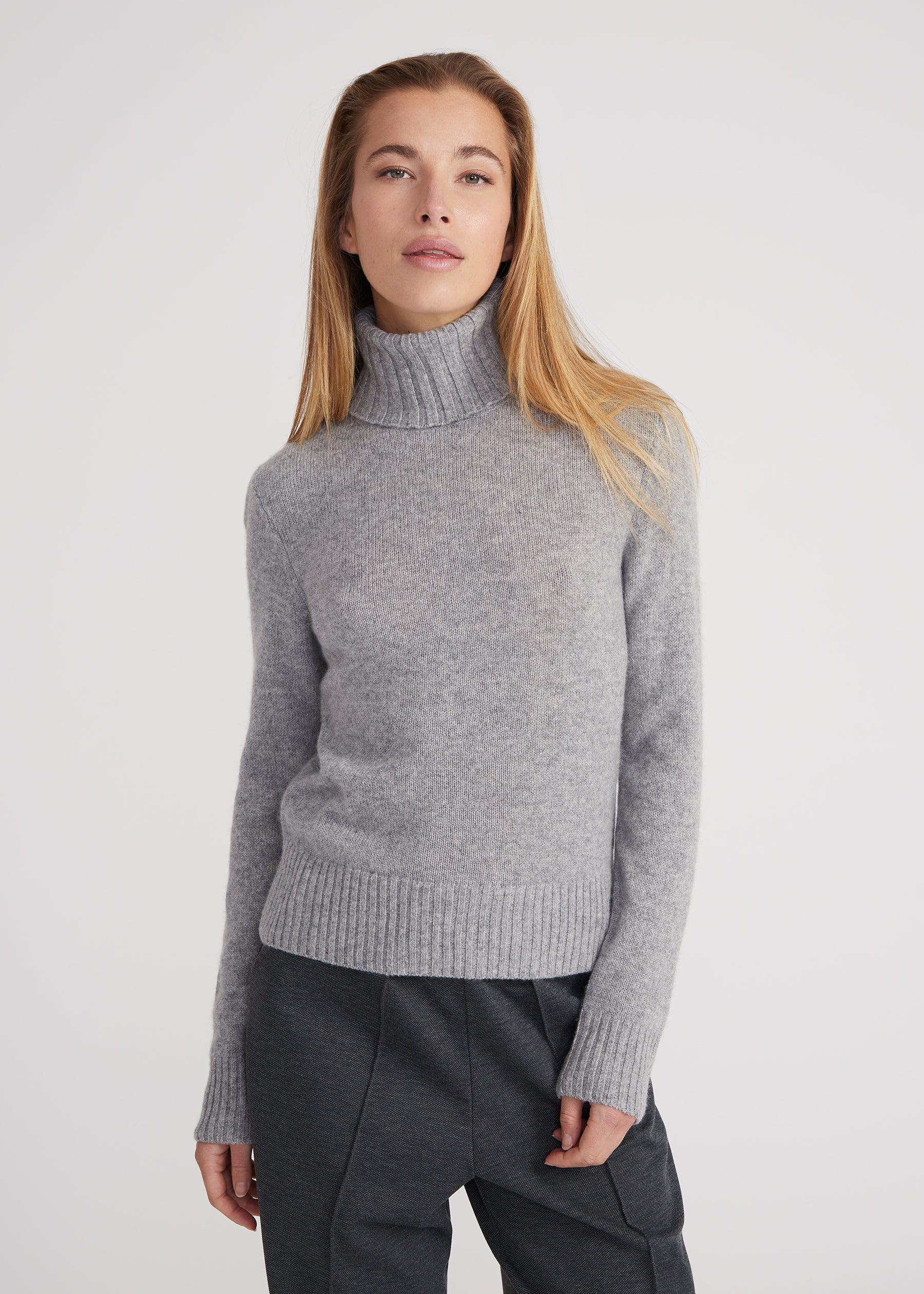 Regular Rollkragenpullover- light grey melange