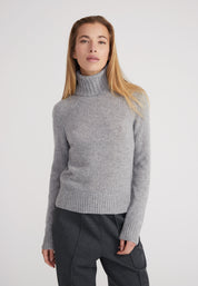 Regular Rollkragenpullover- light grey melange