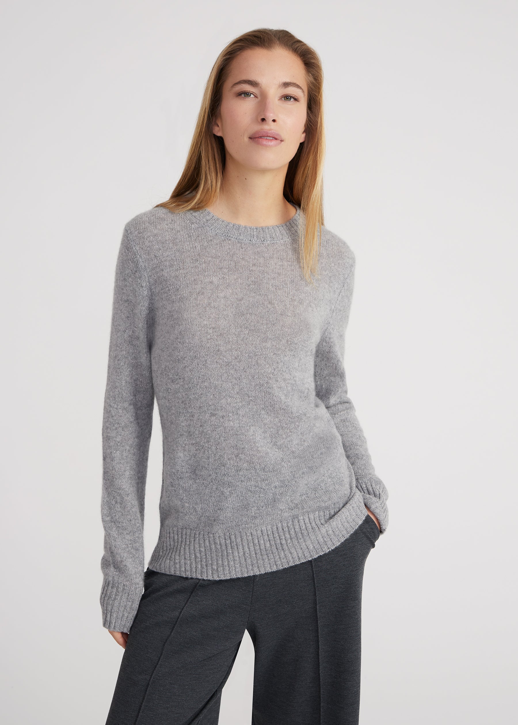 Rundhalspullover- light grey melange