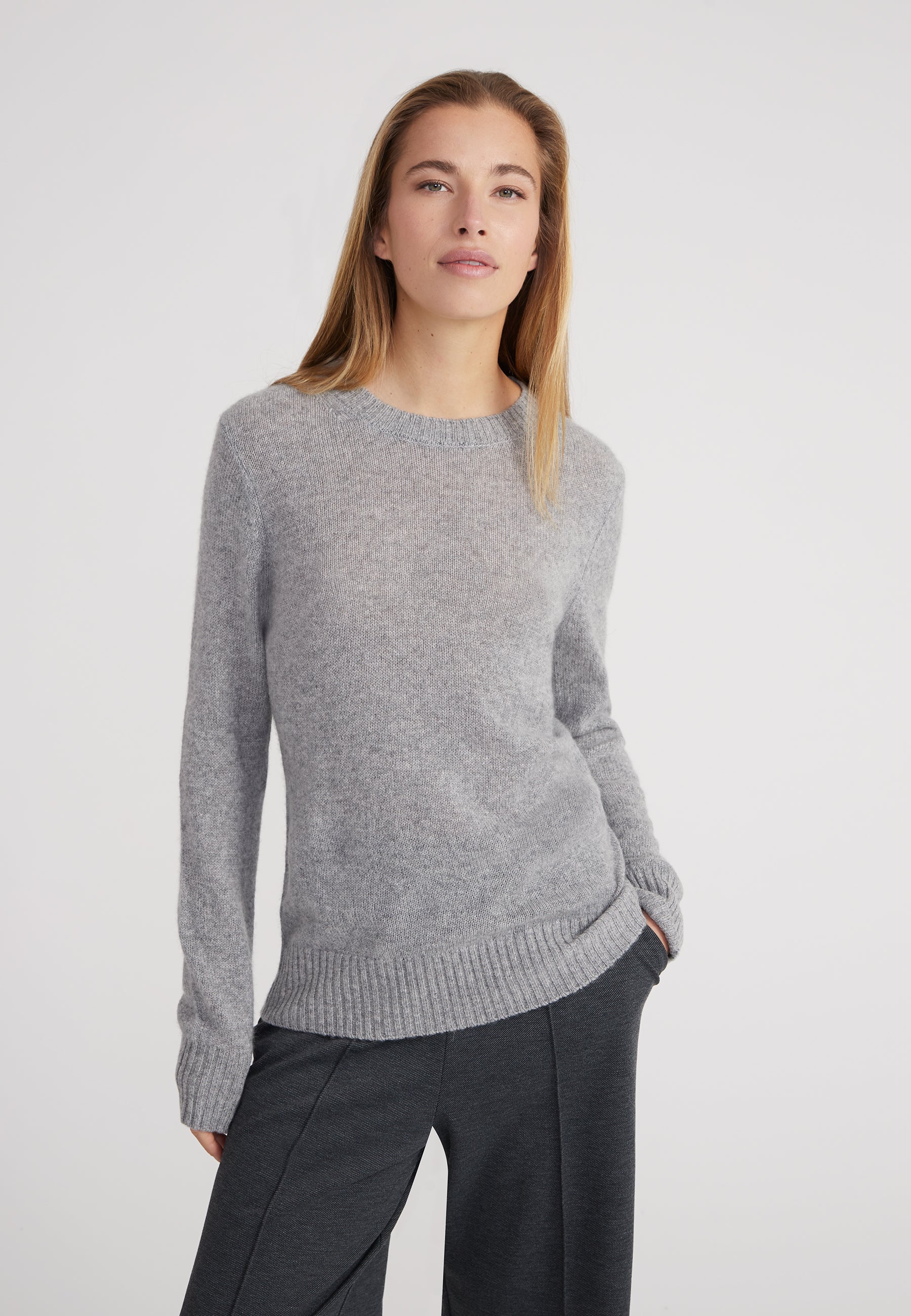 Rundhalspullover- light grey melange