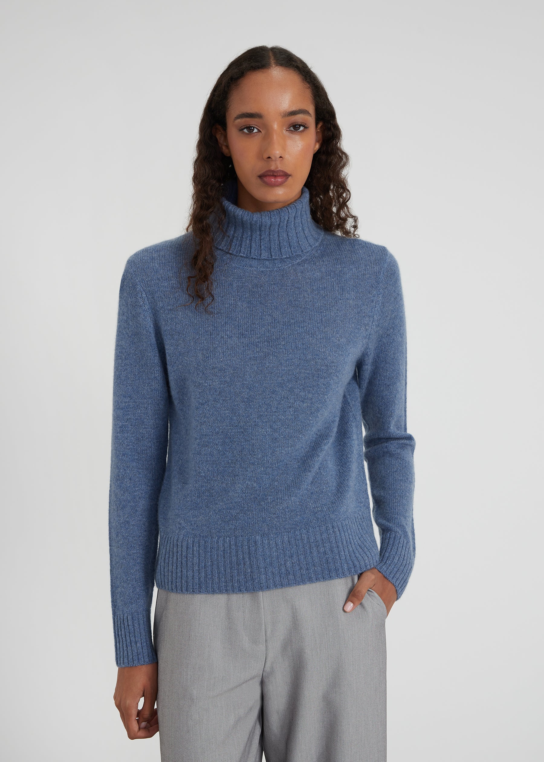 Regular Rollkragenpullover - blue melange