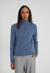 Regular Rollkragenpullover - blue melange