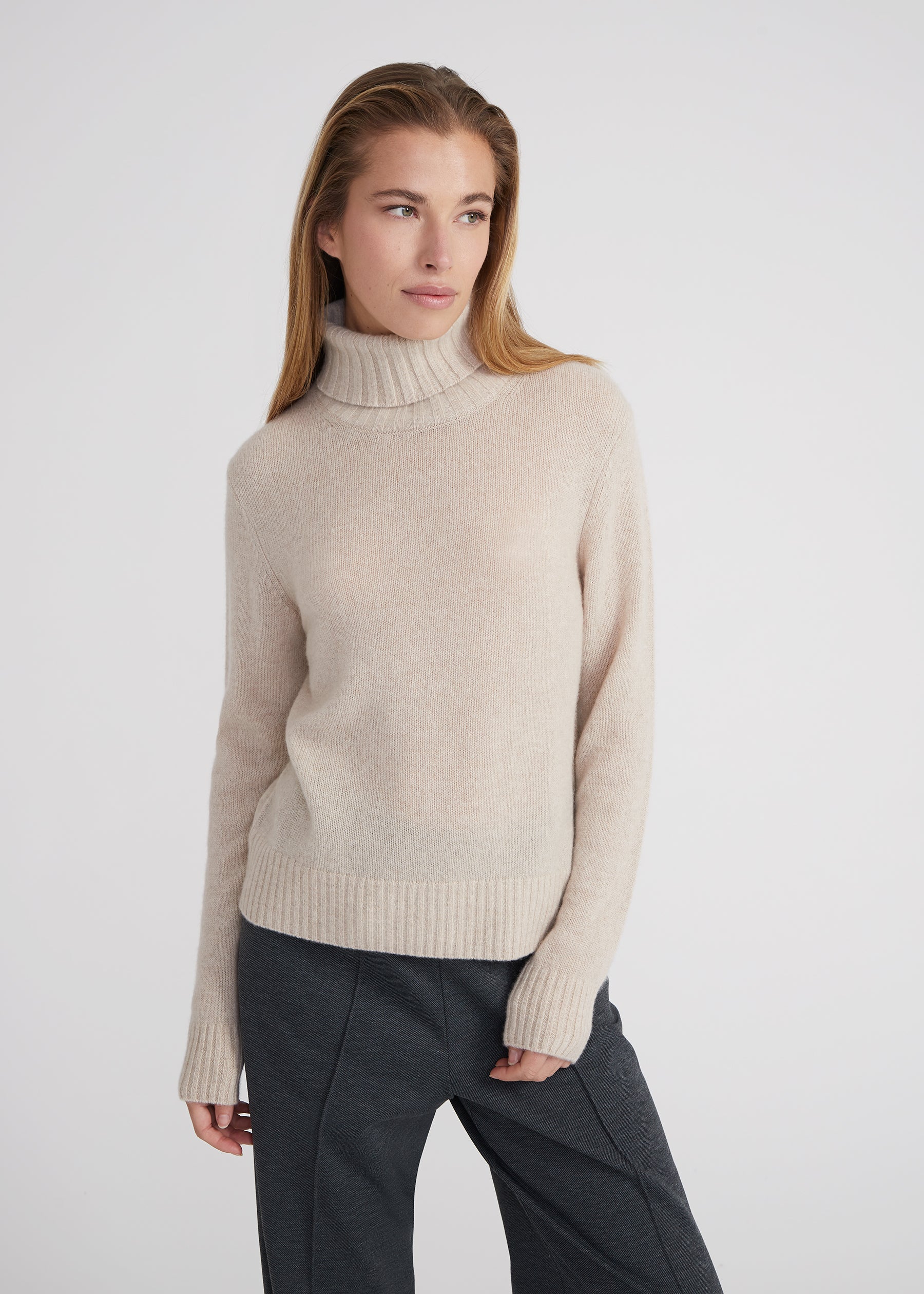 Regular Rollkragenpullover- sand