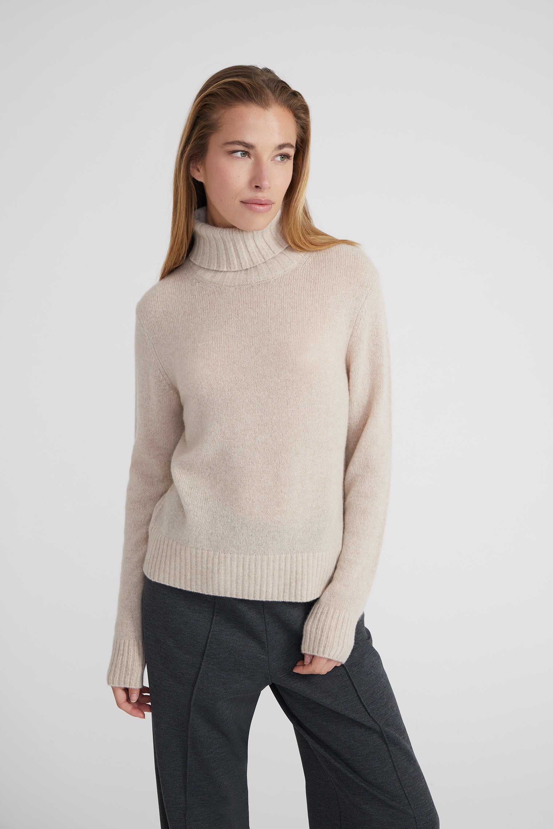 Regular Rollkragenpullover- sand