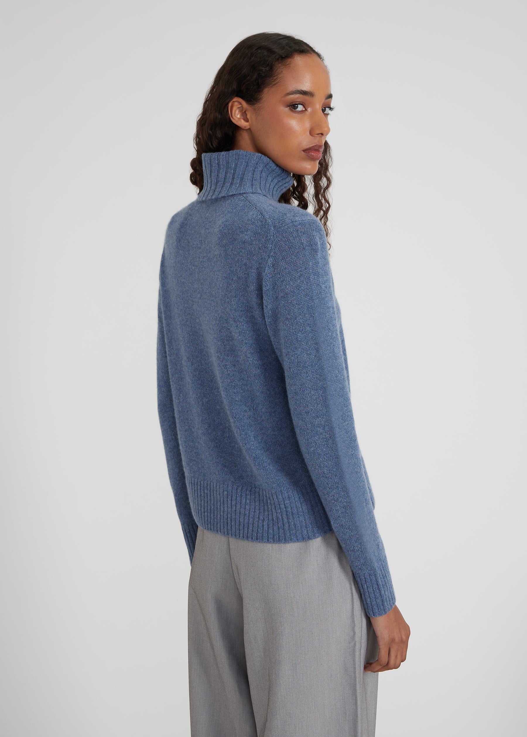 Regular Rollkragenpullover - blue melange