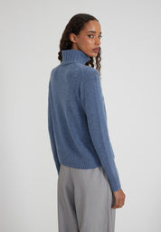 Regular Rollkragenpullover - blue melange