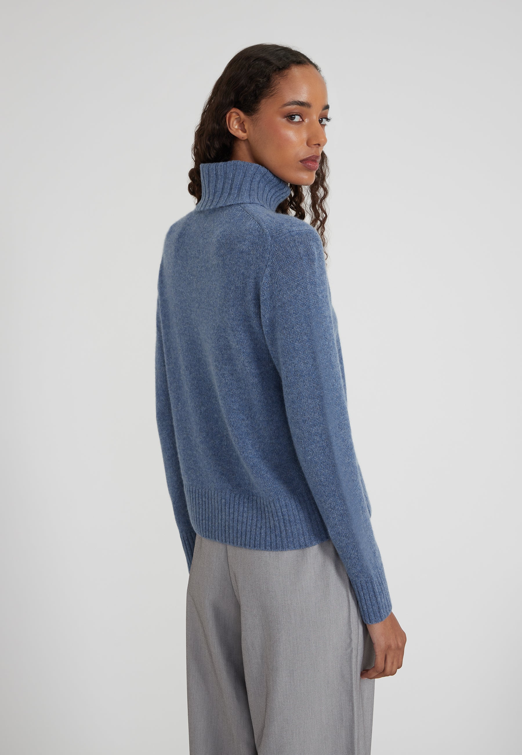 Regular Rollkragenpullover - blue melange
