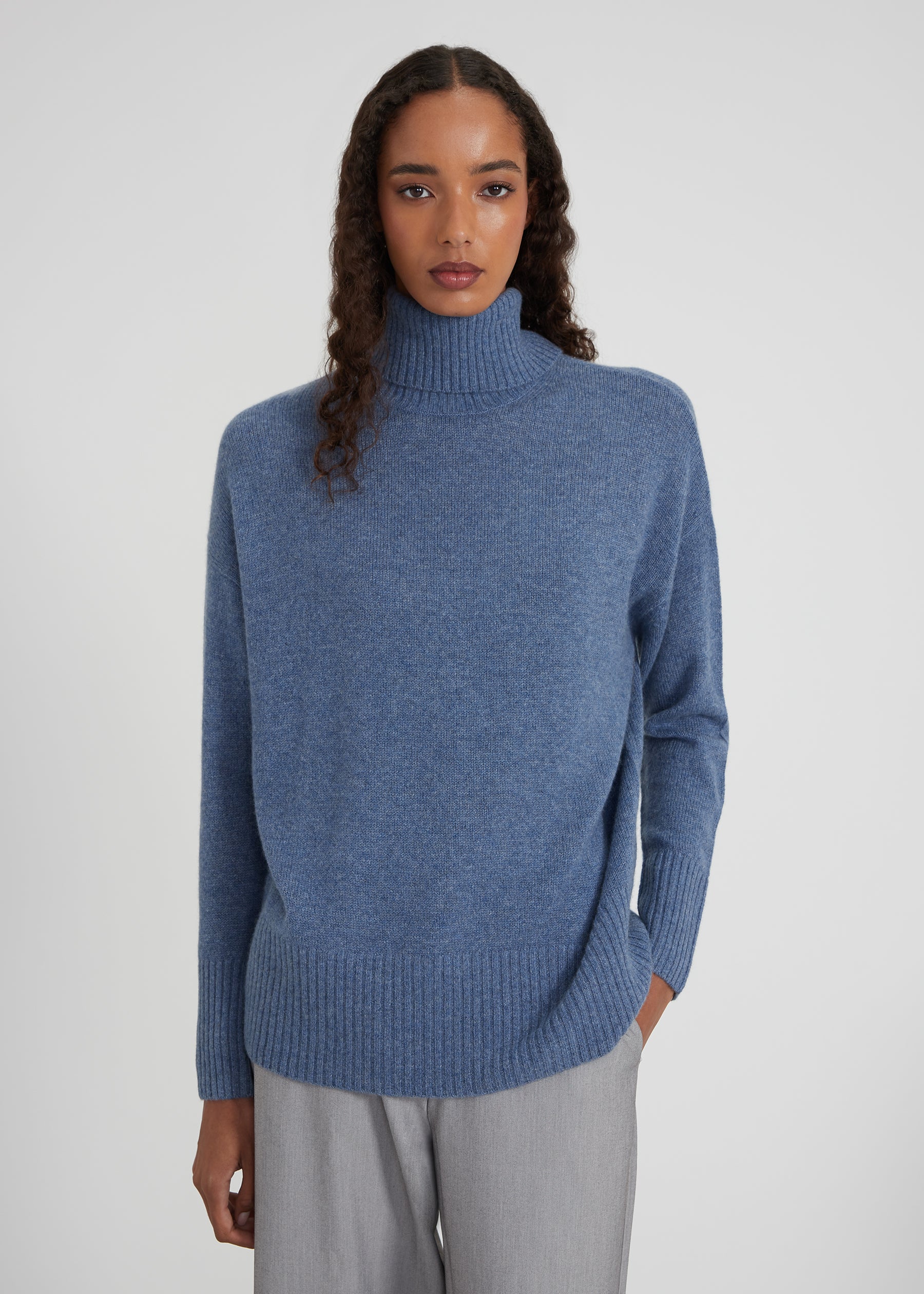 Oversize Rollkragenpullover -blue melange