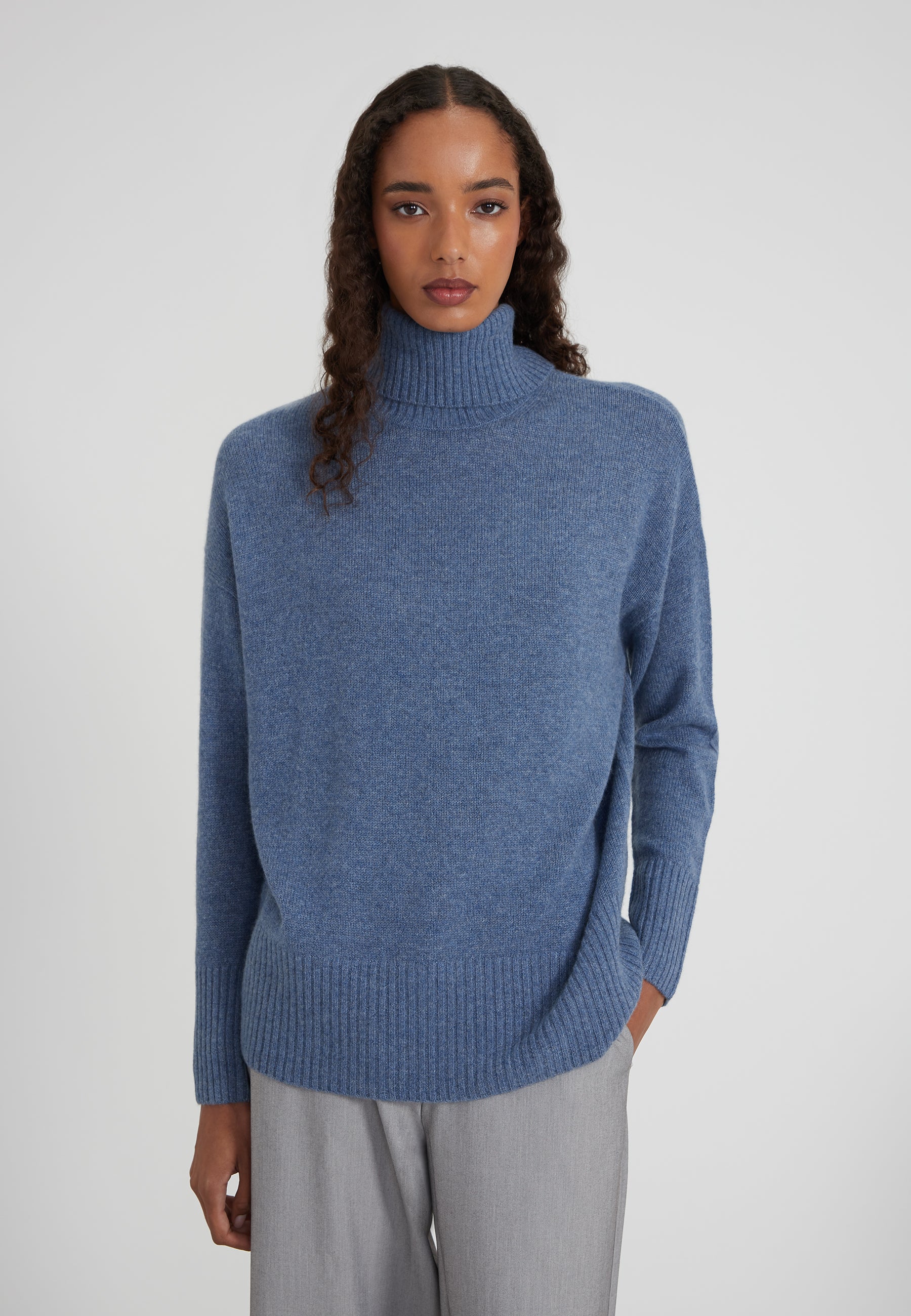 Oversize Rollkragenpullover -blue melange