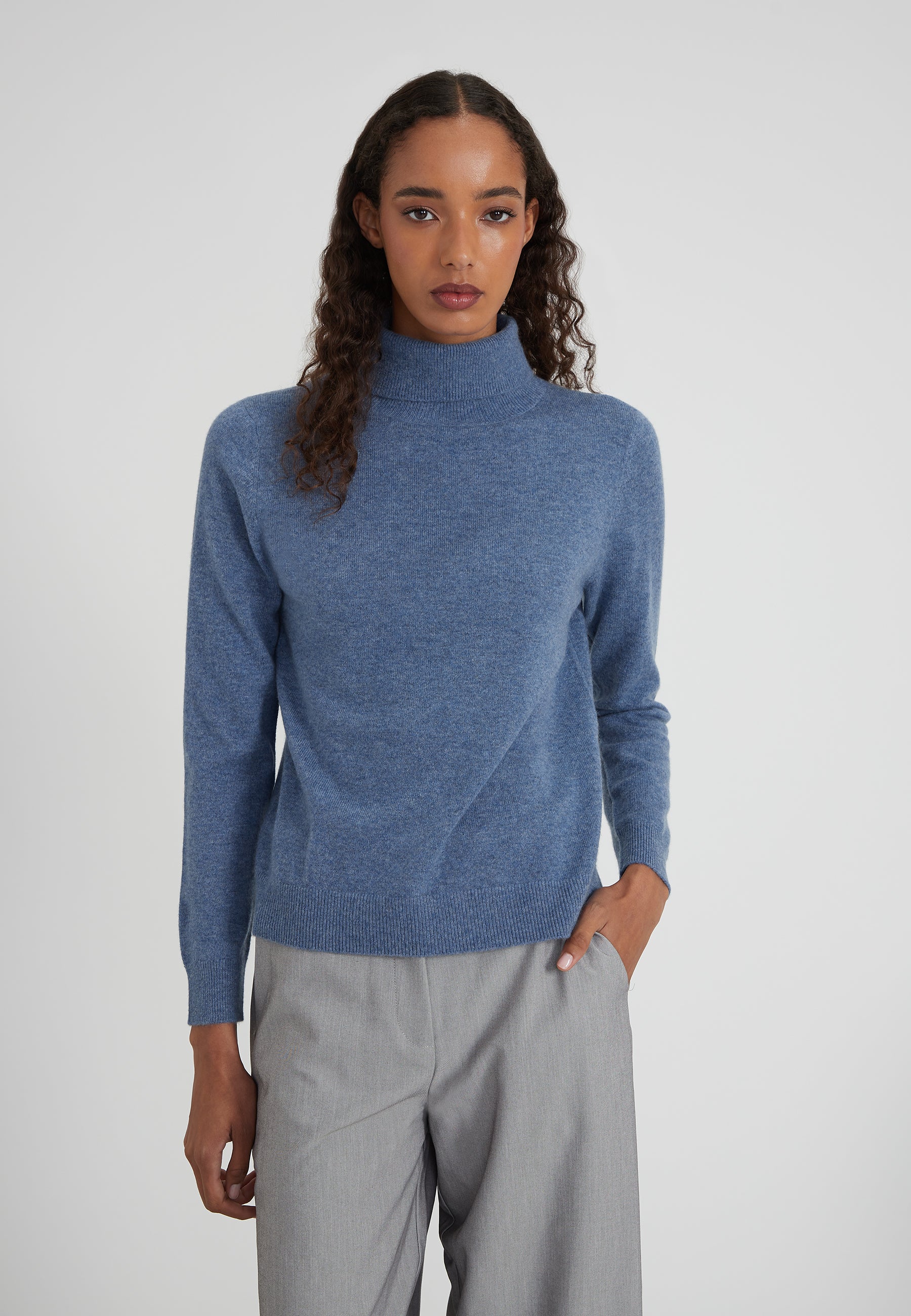 Classic Rollkragenpullover- blue melange