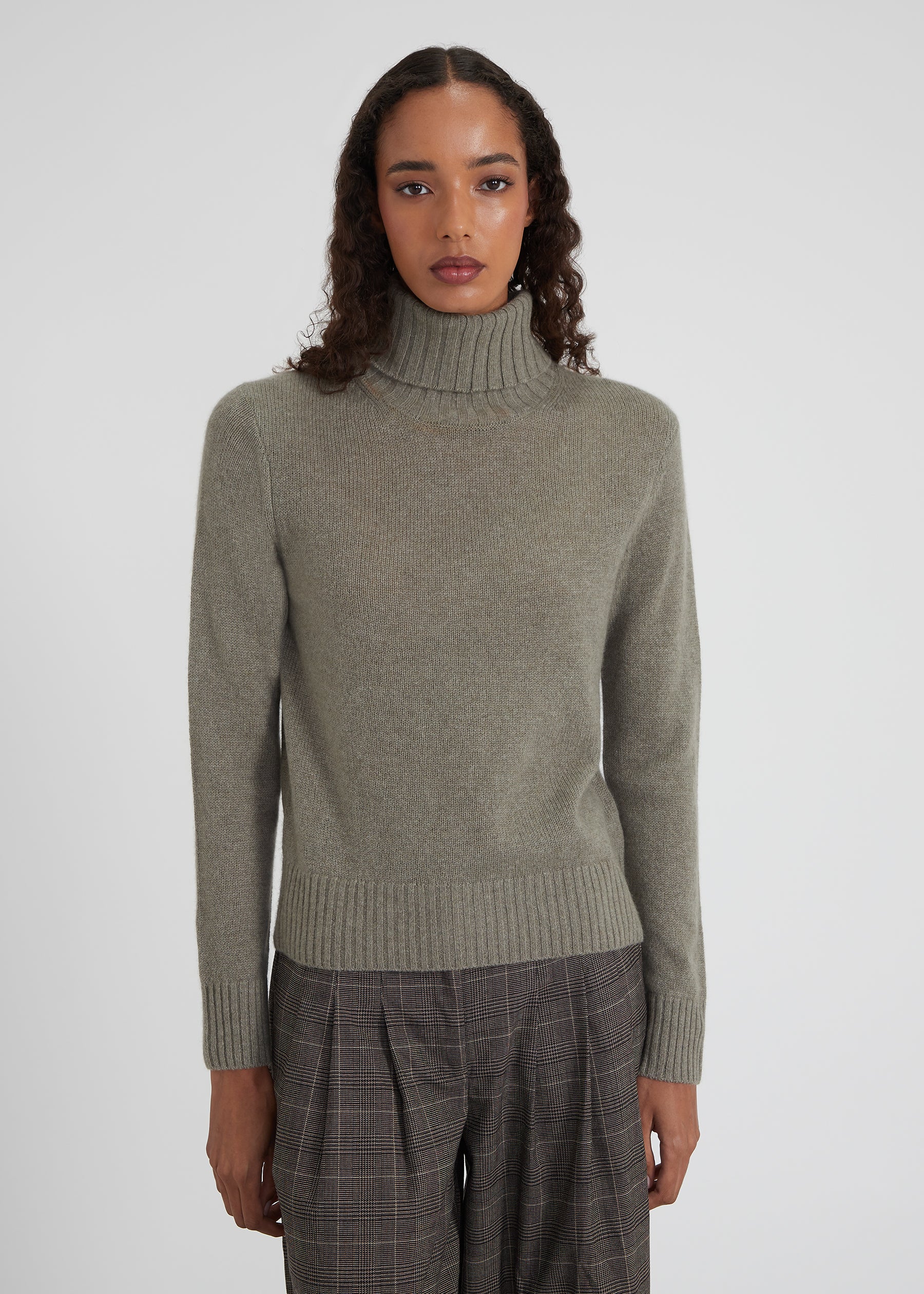 Regular Rollkragenpullover - olive melange